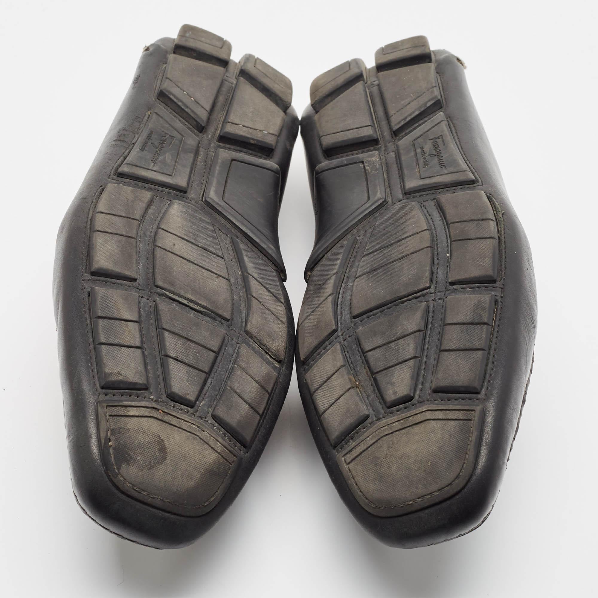Salvatore Ferragamo Black Leather Gancio Loafers Size 47 For Sale 2
