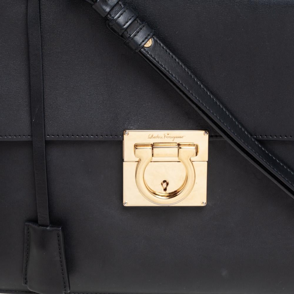 Salvatore Ferragamo Black Leather Gancio Lock Top Handle Bag 5
