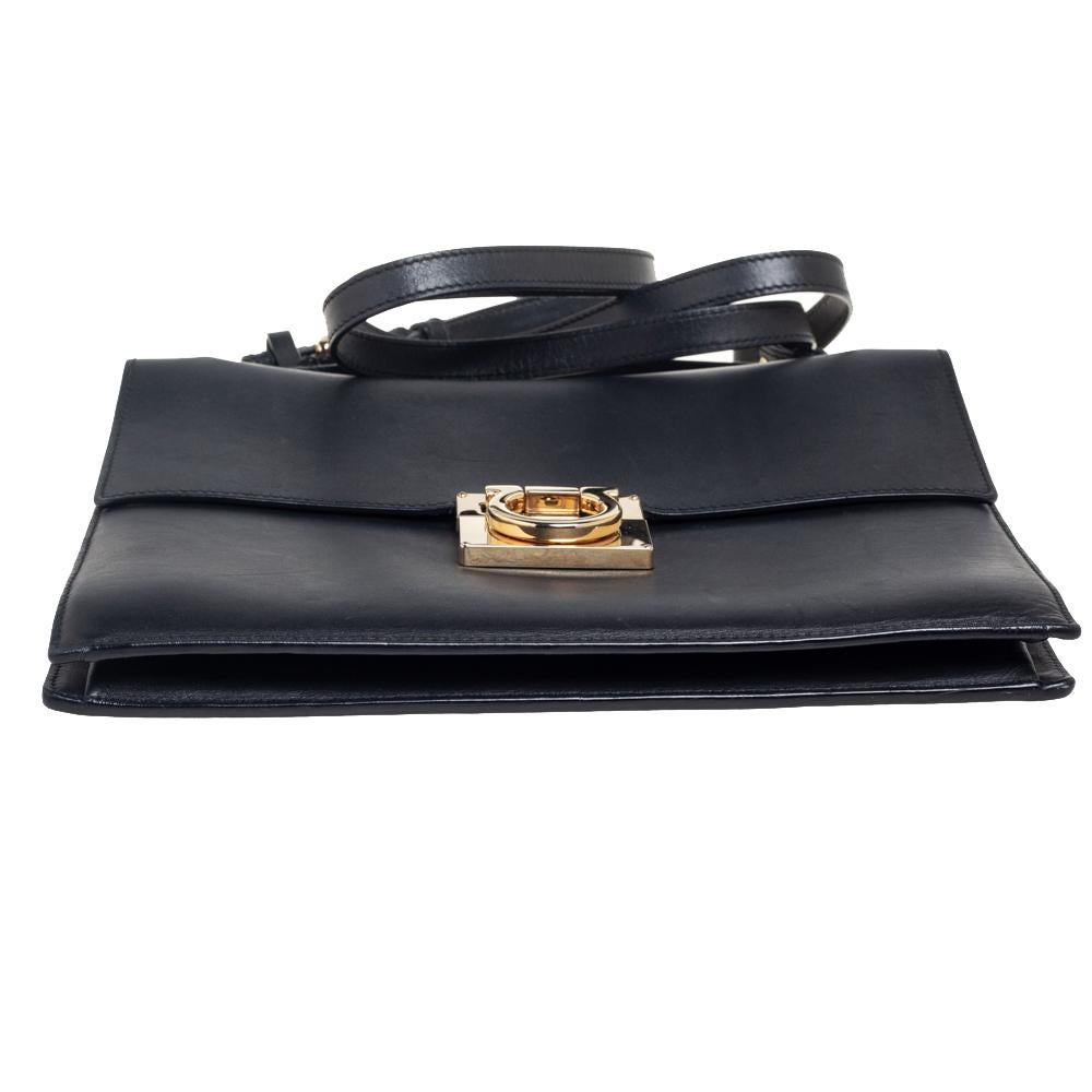 Women's Salvatore Ferragamo Black Leather Gancio Lock Top Handle Bag