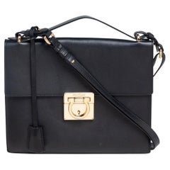 Used Salvatore Ferragamo Black Leather Gancio Lock Top Handle Bag