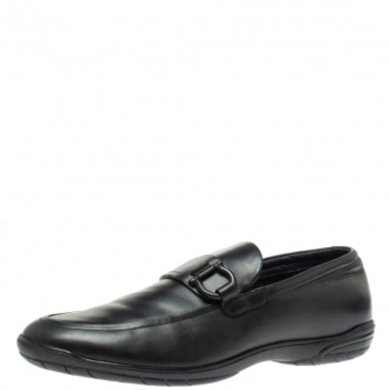 Salvatore Ferragamo Black Leather Gancio Slip On Loafer Size 43.5 For Sale 1