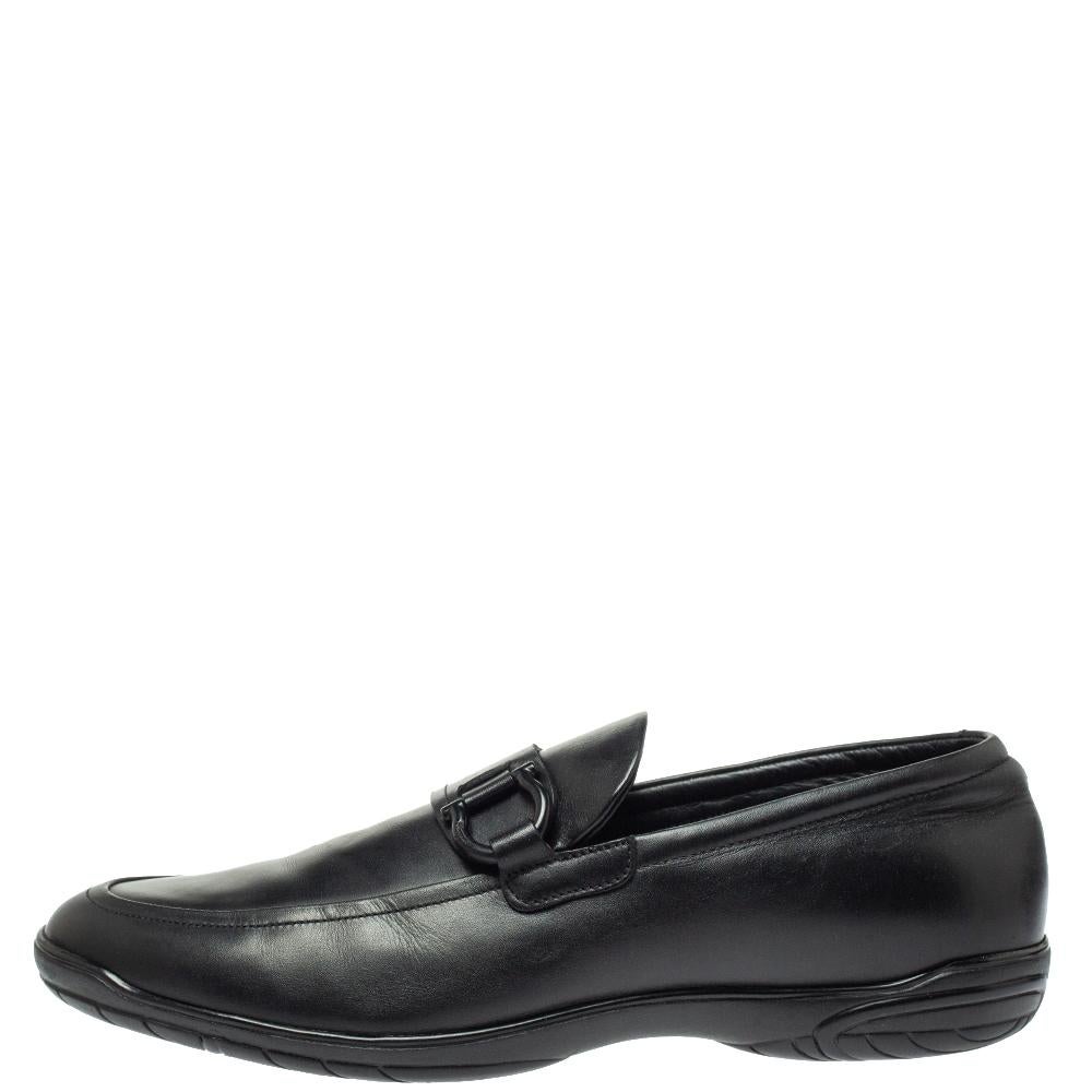 Salvatore Ferragamo Black Leather Gancio Slip On Loafer Size 43.5 For Sale 2