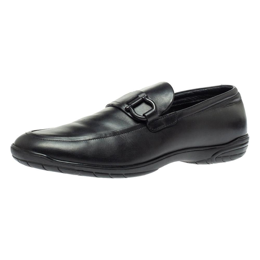 Salvatore Ferragamo Black Leather Gancio Slip On Loafer Size 43.5 For Sale