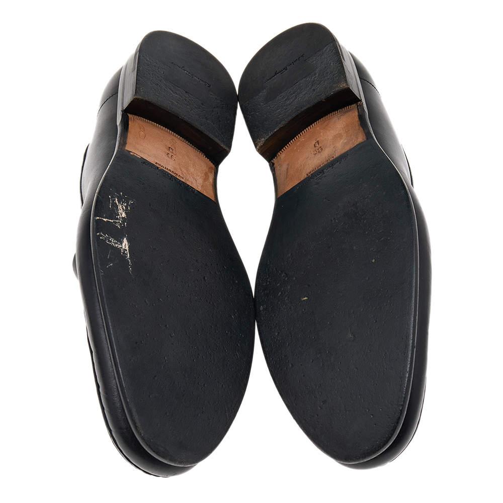 Salvatore Ferragamo Black Leather Gancio Slip On Loafers Size 43.5 For Sale 1