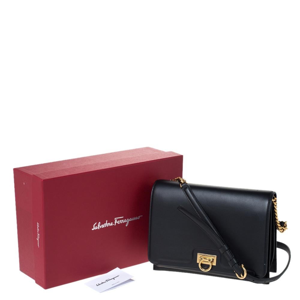 Salvatore Ferragamo Black Leather Gancio Square Shoulder Bag 5