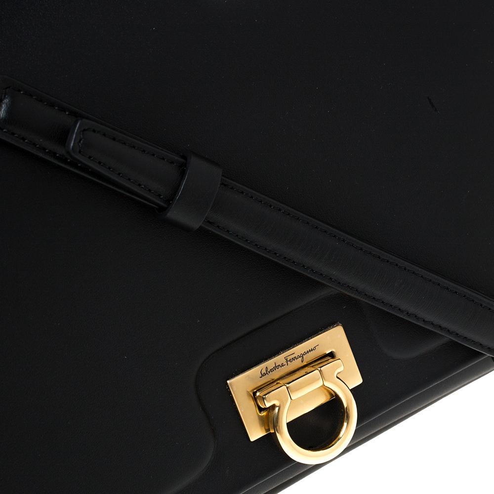 Salvatore Ferragamo Black Leather Gancio Square Shoulder Bag 2