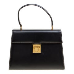 Salvatore Ferragamo Black Leather Gancio Top Handle Bag