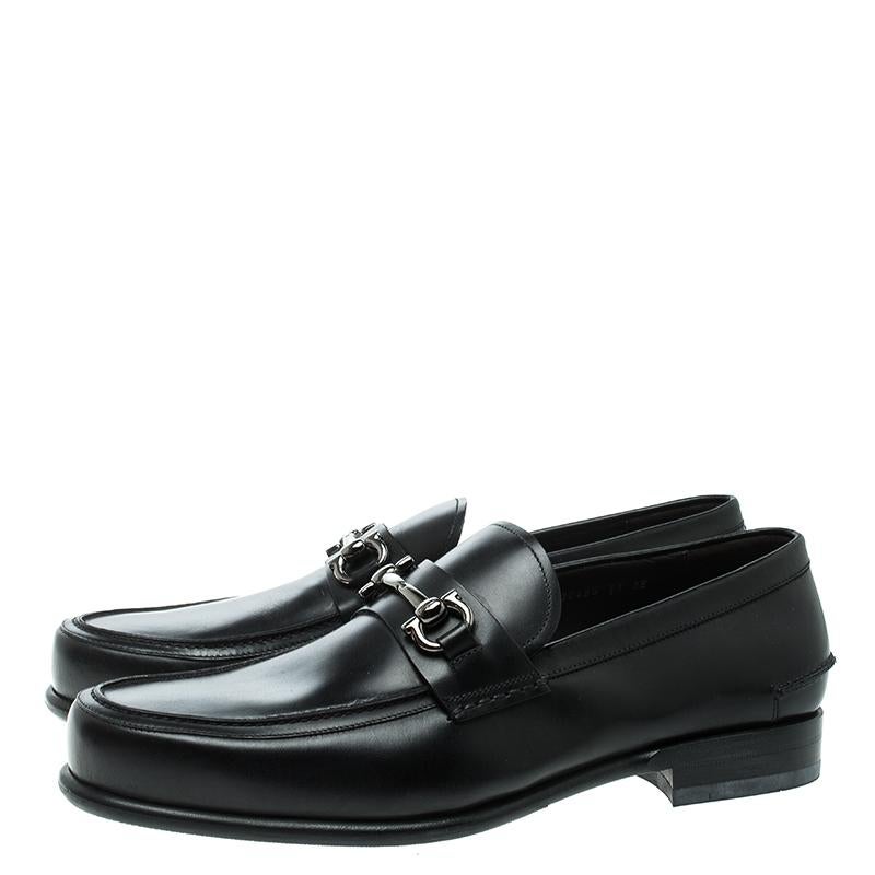 Men's Salvatore Ferragamo Black Leather Gardel Loafers Size 45
