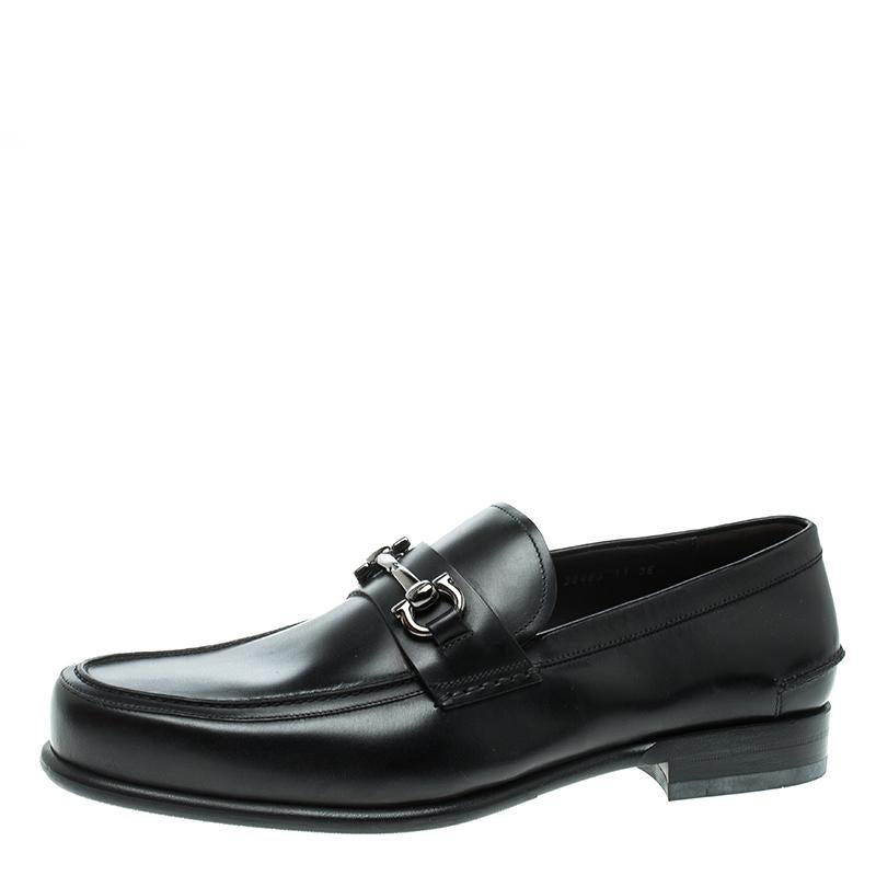 Salvatore Ferragamo Black Leather Gardel Loafers Size 45 3