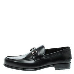 Salvatore Ferragamo Black Leather Gardel Loafers Size 45