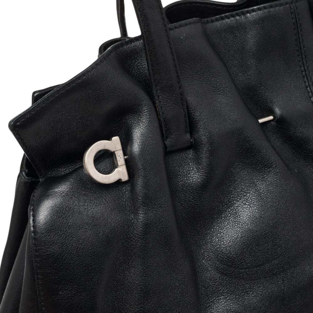 Salvatore Ferragamo Black Leather Gathered Tote 3