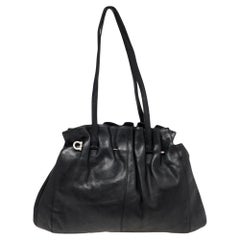 Used Salvatore Ferragamo Black Leather Gathered Tote