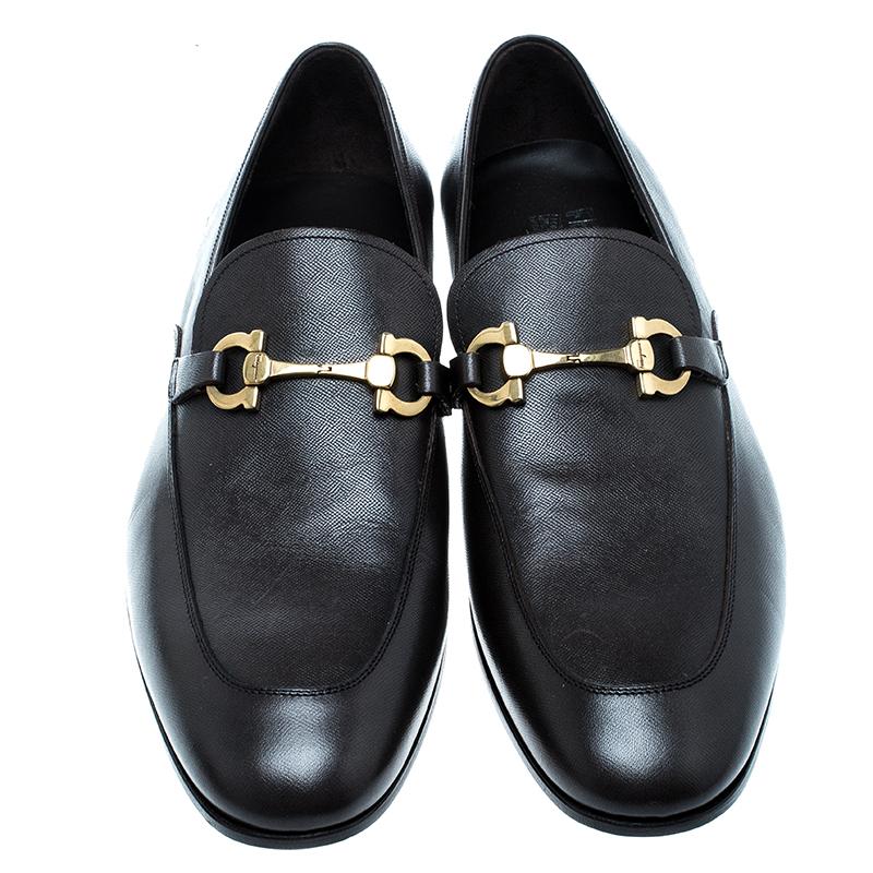 Salvatore Ferragamo Black Leather Germain Bit Loafers Size 46 at 1stDibs