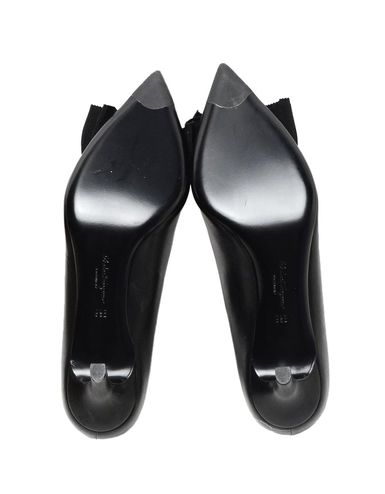 Salvatore Ferragamo Black Leather/Grosgrain Pointed Toe Bow Pumps Sz 9 ...