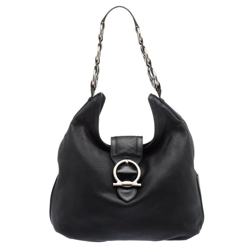 Salvatore Ferragamo Black Leather Hobo