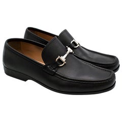 Salvatore Ferragamo Black Leather Horsebit Loafers - Size EU 44.5