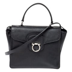 Salvatore Ferragamo Black Leather Katia Top Handle Bag