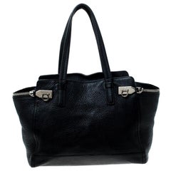 Salvatore Ferragamo Black Leather Large Verve Tote