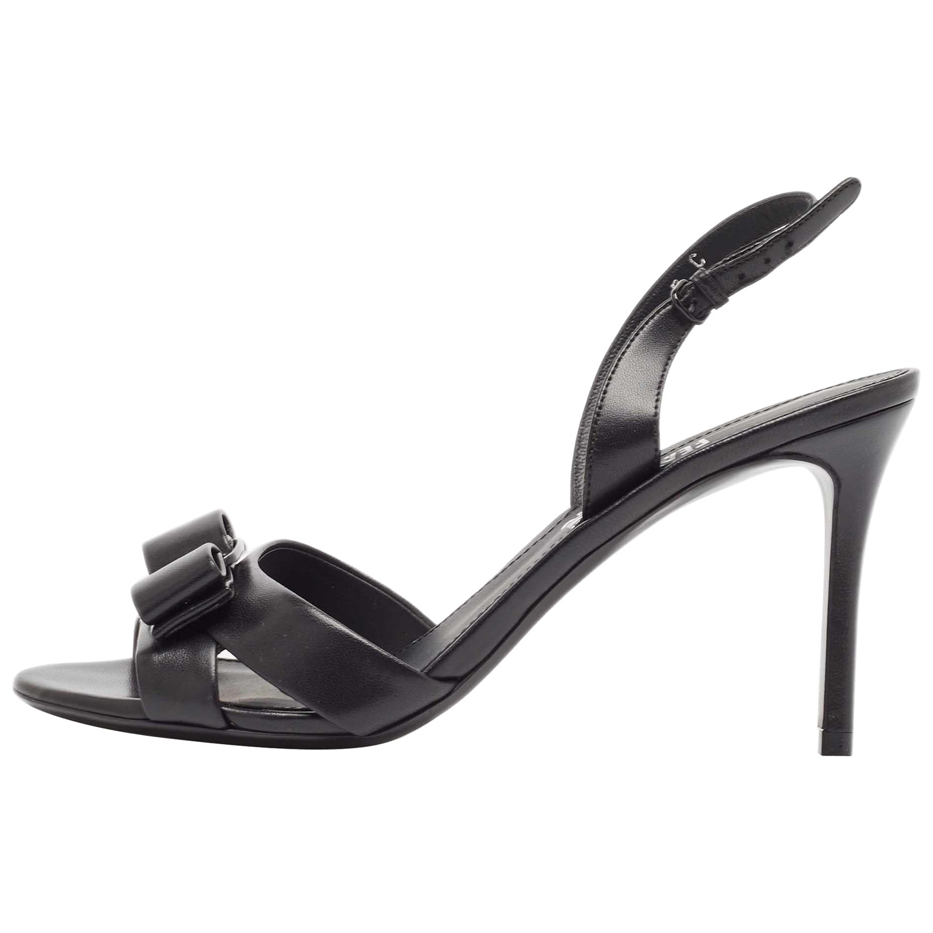 Salvatore Ferragamo Black Leather Lida Slingback Sandals Size 37.5