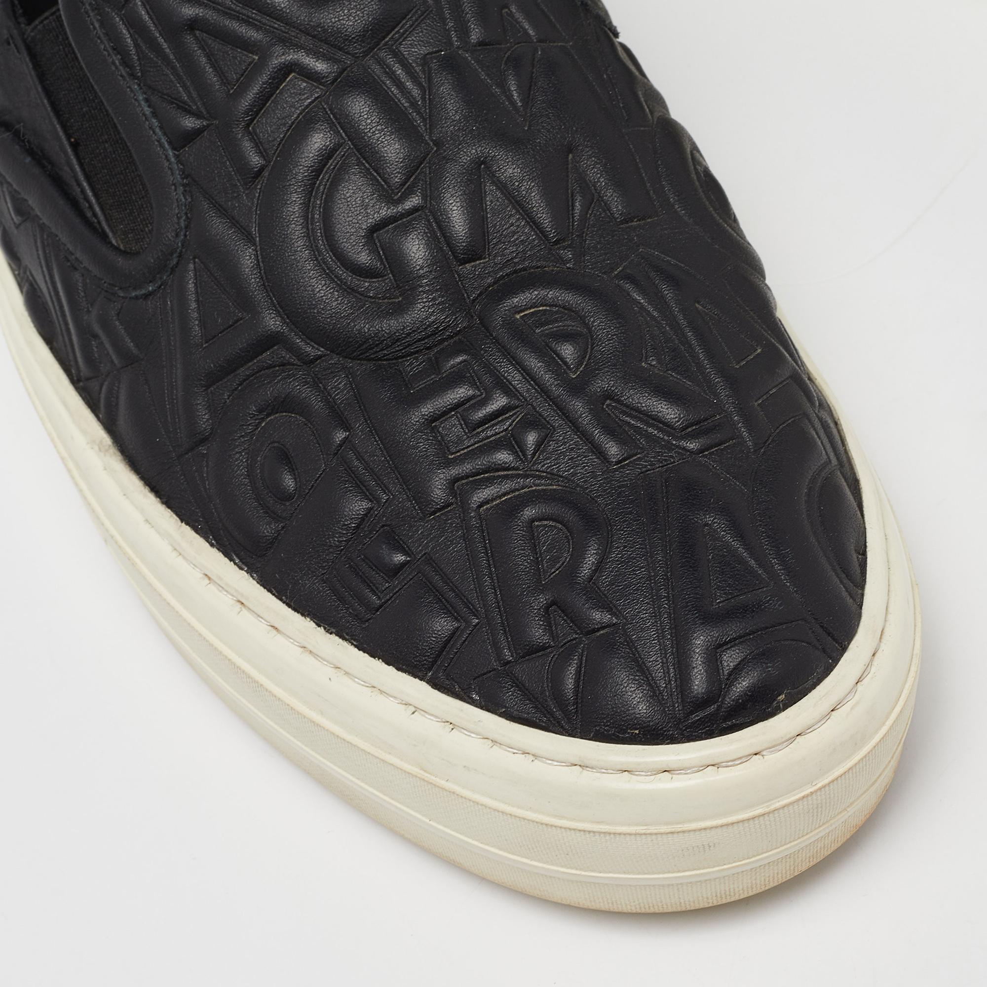 Salvatore Ferragamo Black Leather Logo Embossed Slip On Sneakers Size 39 3