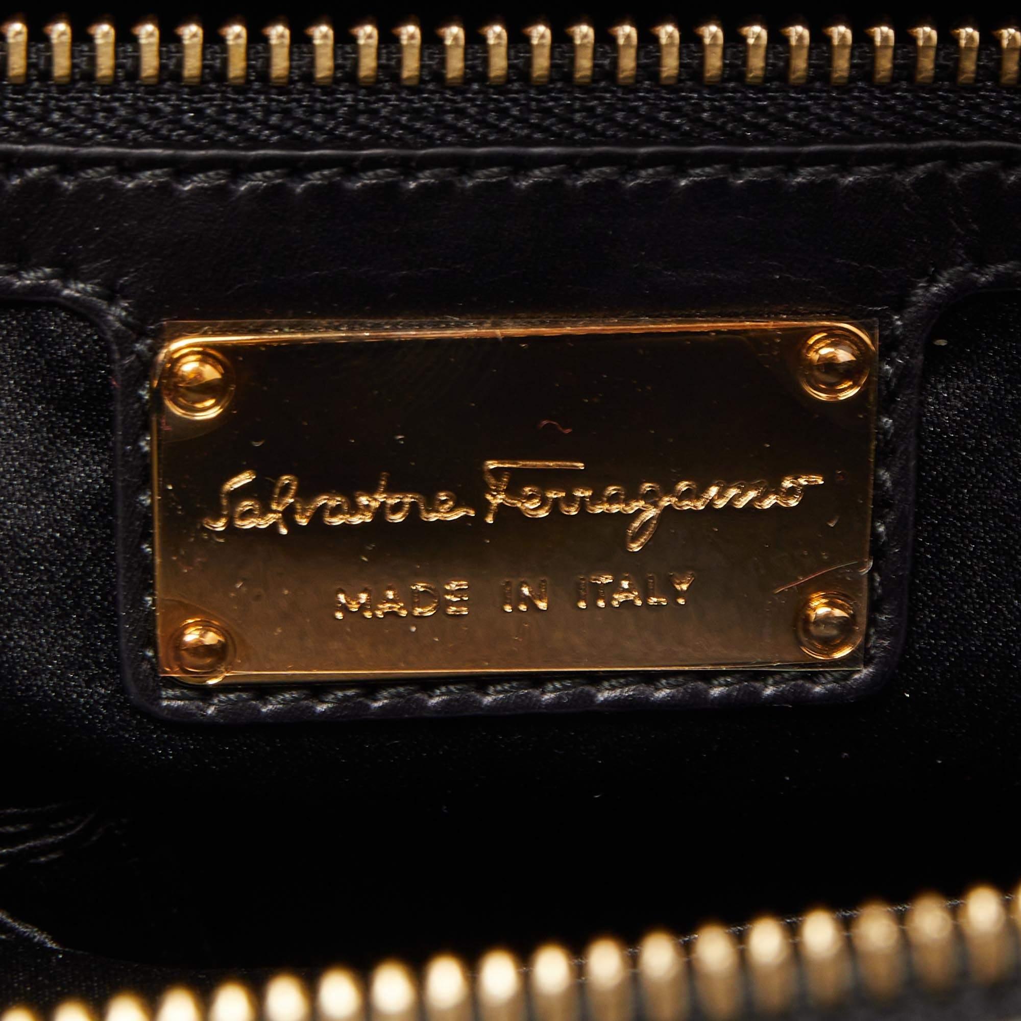 Salvatore Ferragamo Black Leather Medium Fiamma Satchel For Sale 7