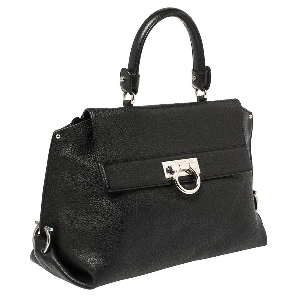 Women's Salvatore Ferragamo Black Leather Medium Sofia Top Handle Bag