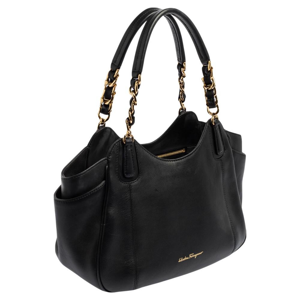 Women's Salvatore Ferragamo Black Leather Melinda Tote
