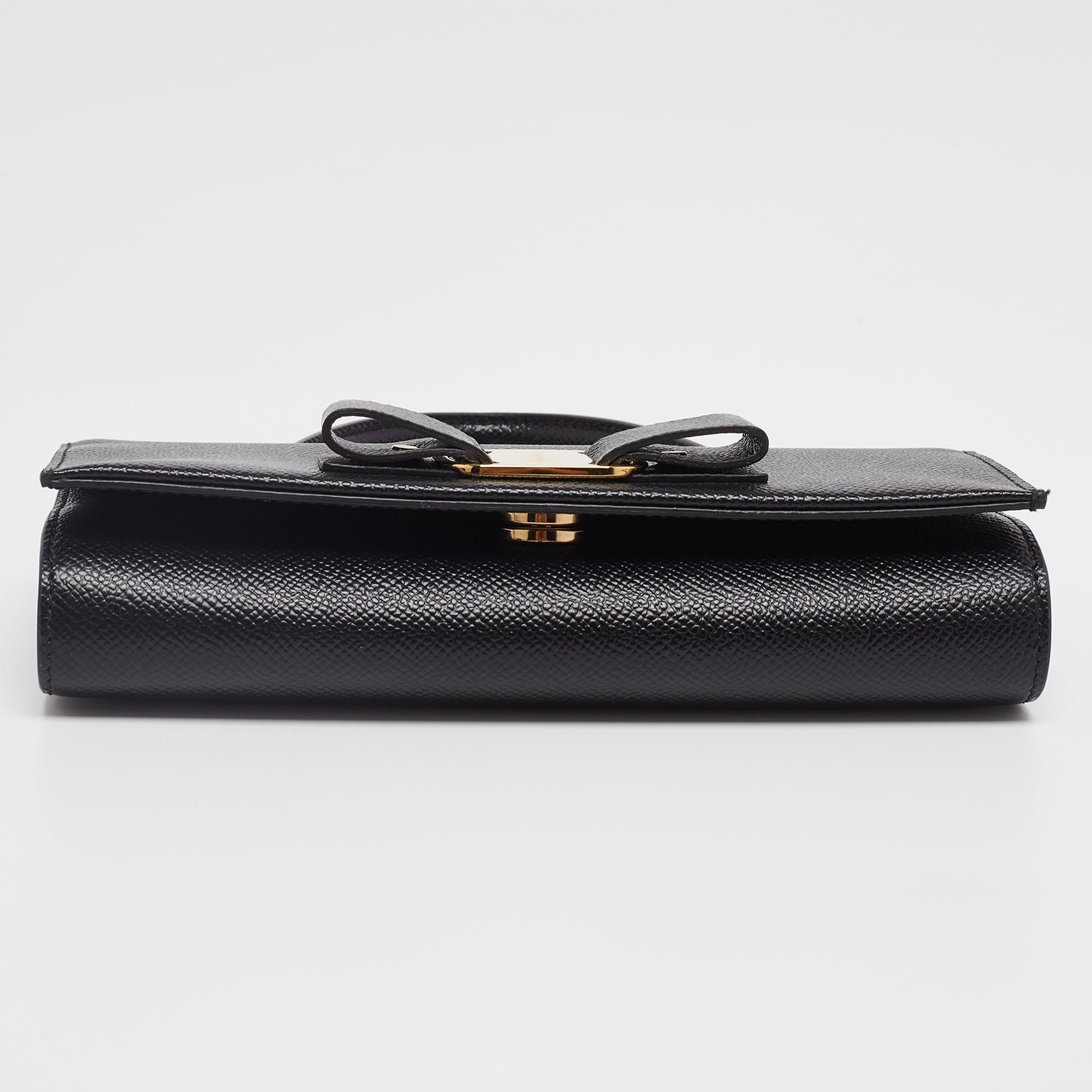  Salvatore Ferragamo Black Leather Mini Vara Bow Clutch Bag 1
