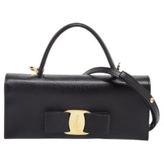  Salvatore Ferragamo Black Leather Mini Vara Bow Clutch Bag