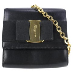 Used Salvatore Ferragamo Black Leather Mini Vara Chain Crossbody Bag 410fer528