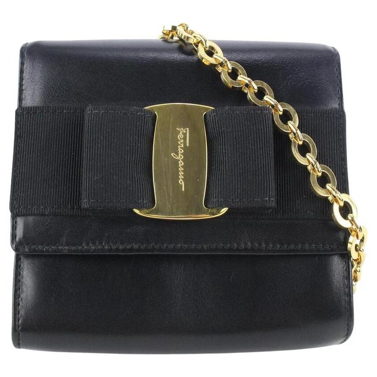 Salvatore Ferragamo Black Leather Mini Vara Chain Crossbody Bag 410fer528  For Sale at 1stDibs