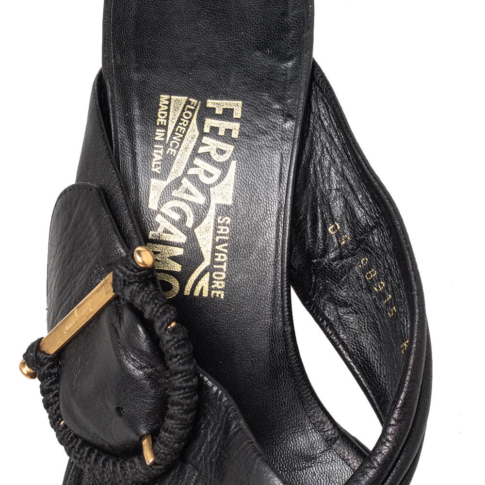 Salvatore Ferragamo Black Leather Mule Sandals Size 40.5 For Sale 2