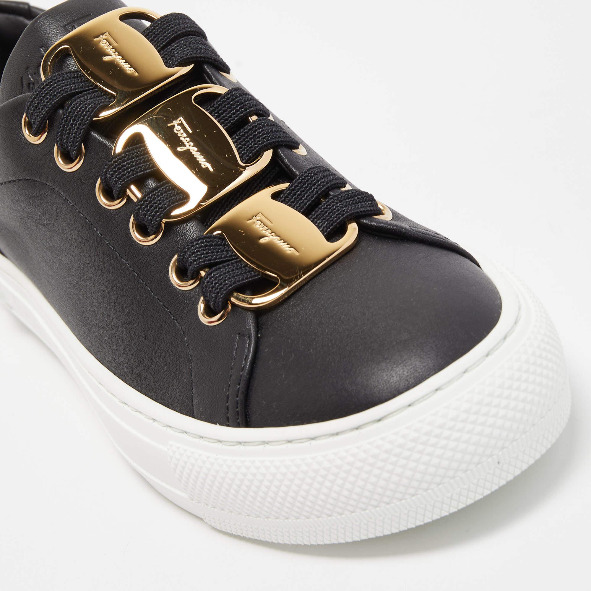 Salvatore Ferragamo Black Leather Nadine Low Top Sneakers Size 35.5 1