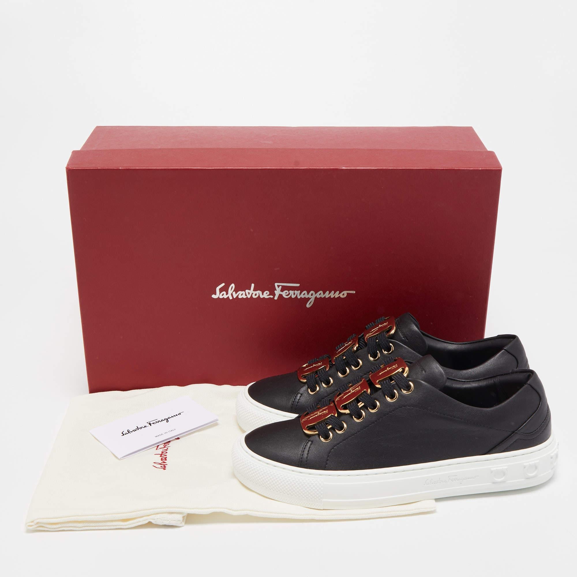Salvatore Ferragamo Black Leather Nadine Low Top Sneakers Size 35.5 4