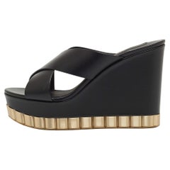 Salvatore Ferragamo Black Leather Nicosia Wedge Sandals 