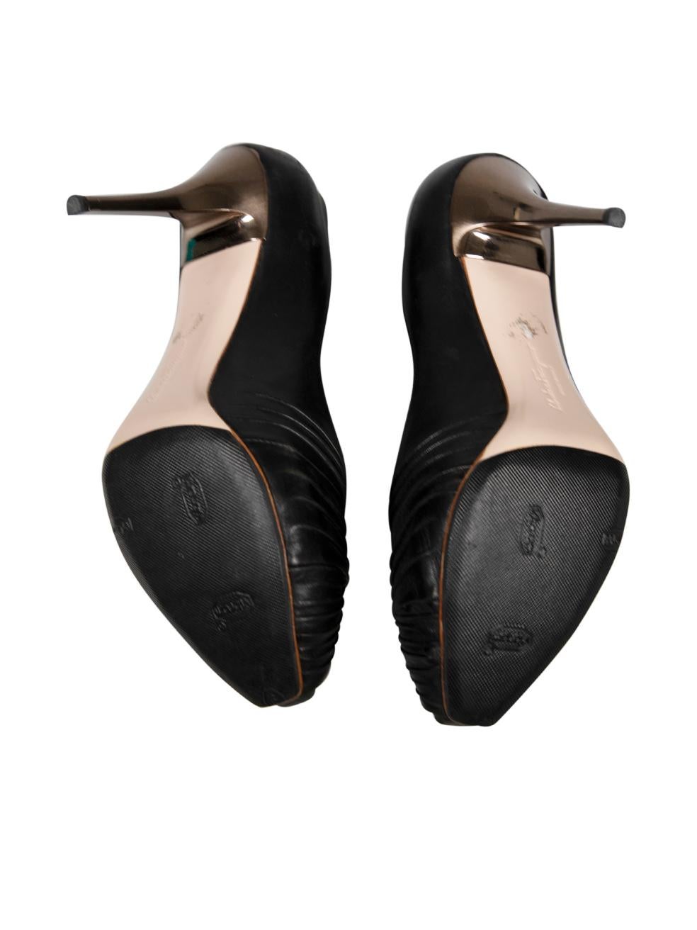 Women's Salvatore Ferragamo Black Leather Peep Toe Heels Size US 5.5 For Sale