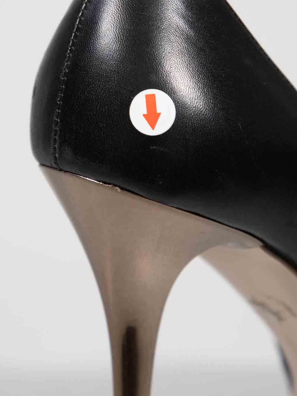 Salvatore Ferragamo Black Leather Peep Toe Heels Size US 5.5 For Sale 1