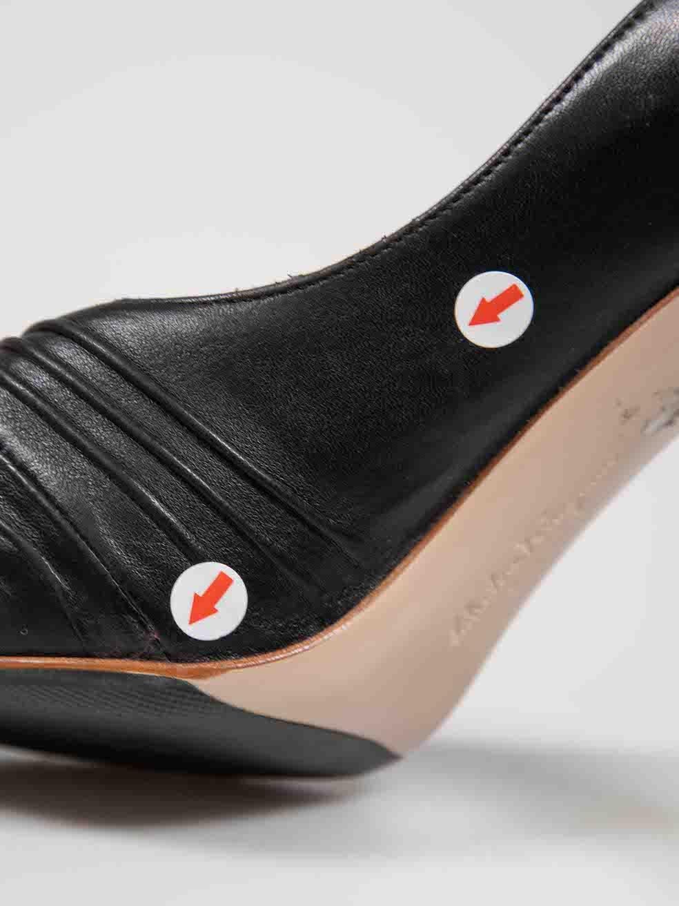 Salvatore Ferragamo Black Leather Peep Toe Heels Size US 5.5 For Sale 4