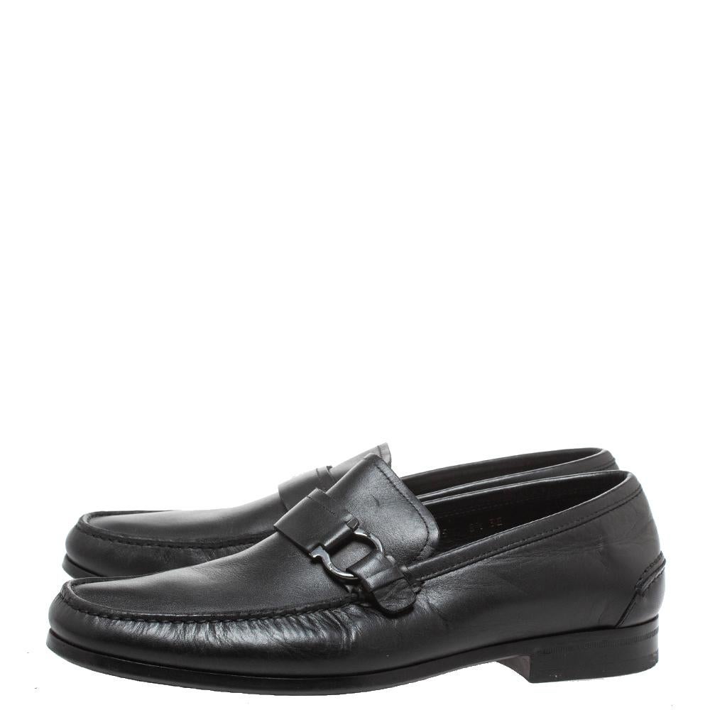 Men's Salvatore Ferragamo Black Leather 'Ponza' One Side Gancio Loafers Size 42.5