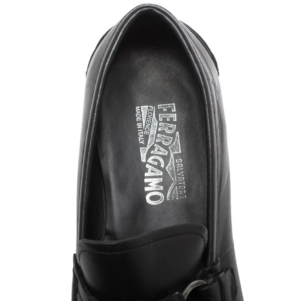 Salvatore Ferragamo Black Leather 'Ponza' One Side Gancio Loafers Size 42.5 2