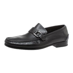 Salvatore Ferragamo Black Leather 'Ponza' One Side Gancio Loafers Size 42.5