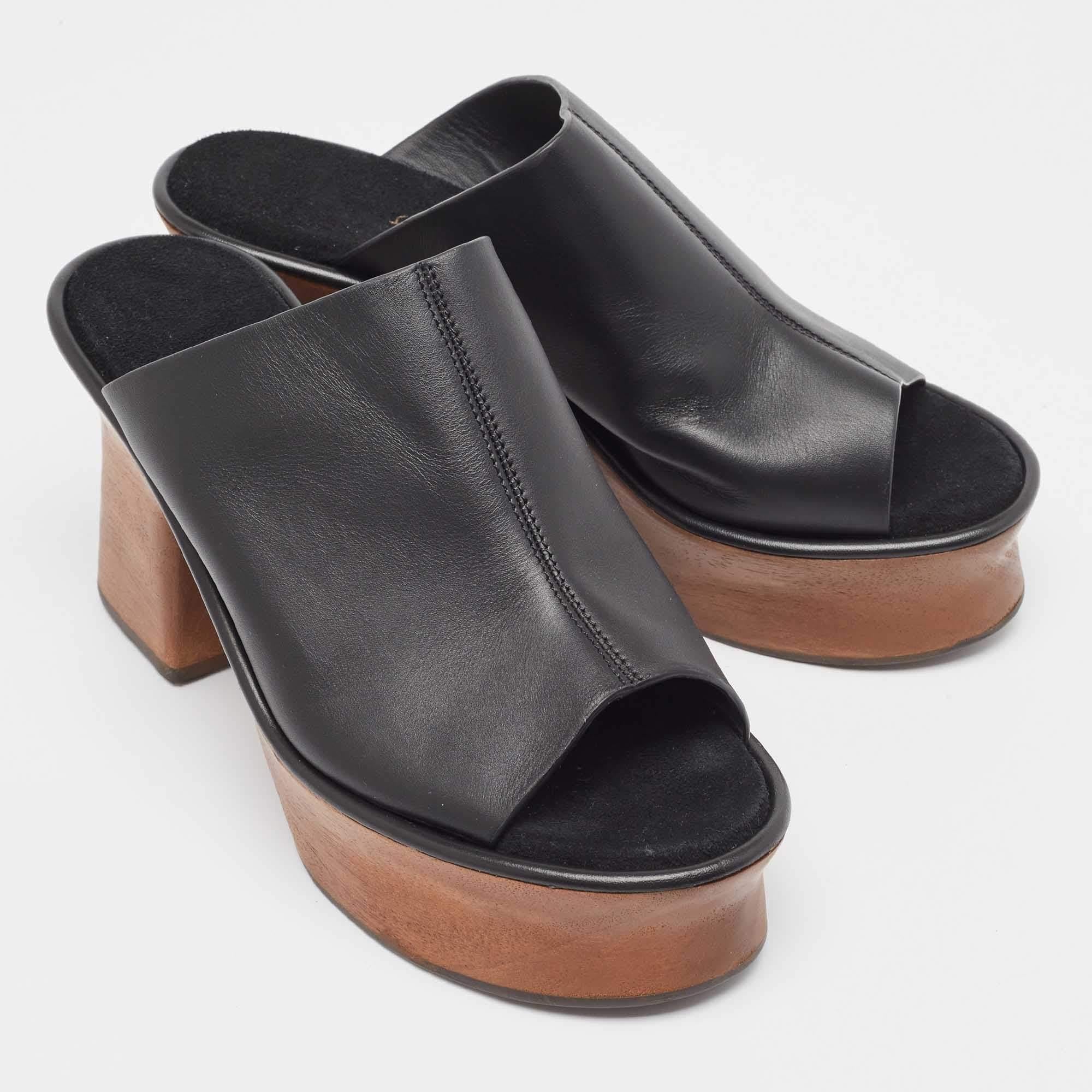 Brown Salvatore Ferragamo Black Leather Samanta Platform Sandals Size 39.5