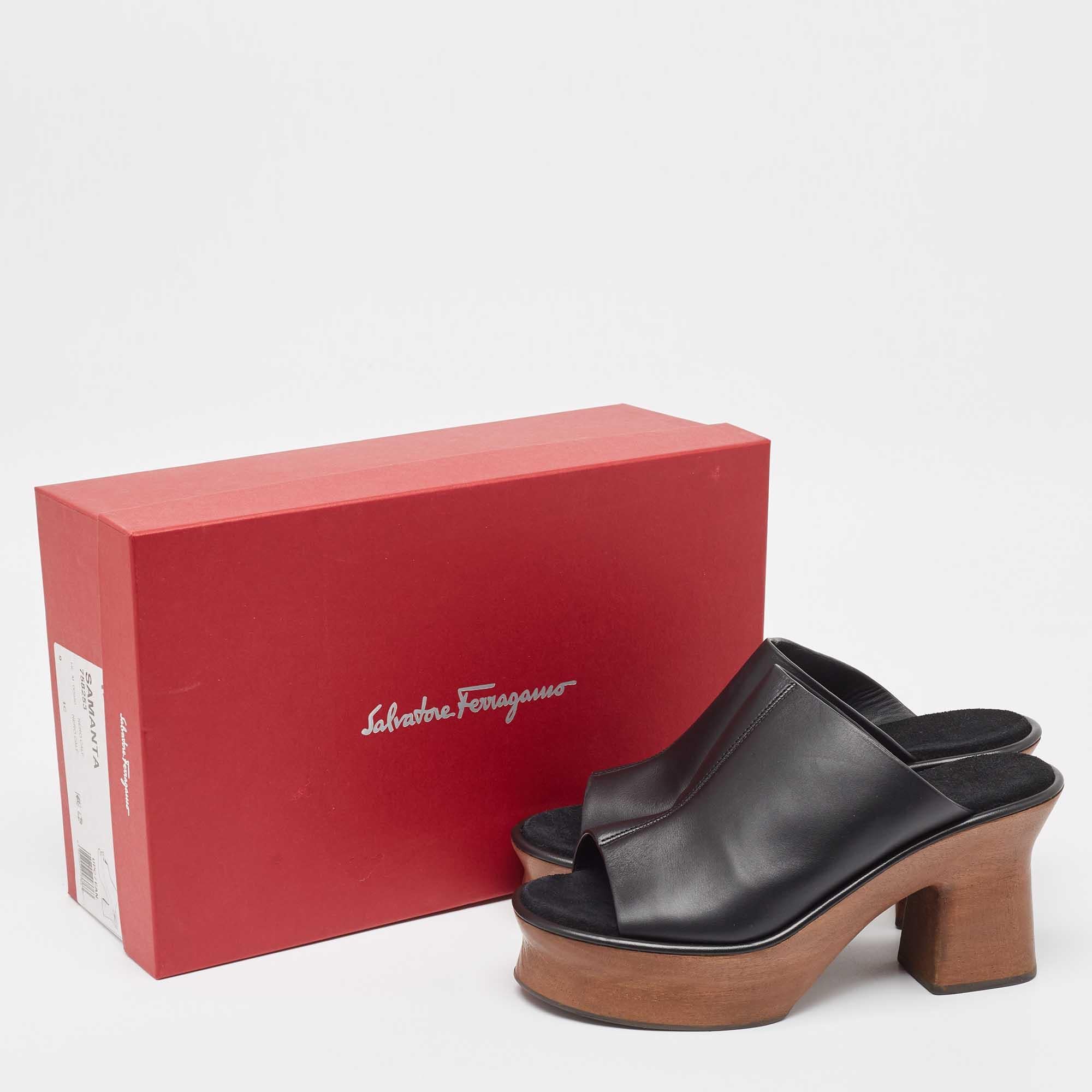 Salvatore Ferragamo Black Leather Samanta Platform Sandals Size 39.5 For Sale 5