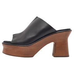 Salvatore Ferragamo Black Leather Samanta Platform Sandals Size 39.5