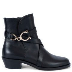 SALVATORE FERRAGAMO cuir noir SHADI Ankle Boots Shoes 8.5