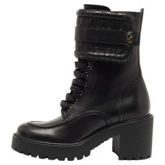 Salvatore Ferragamo Black Leather Shiraz Combat Boots Size 37