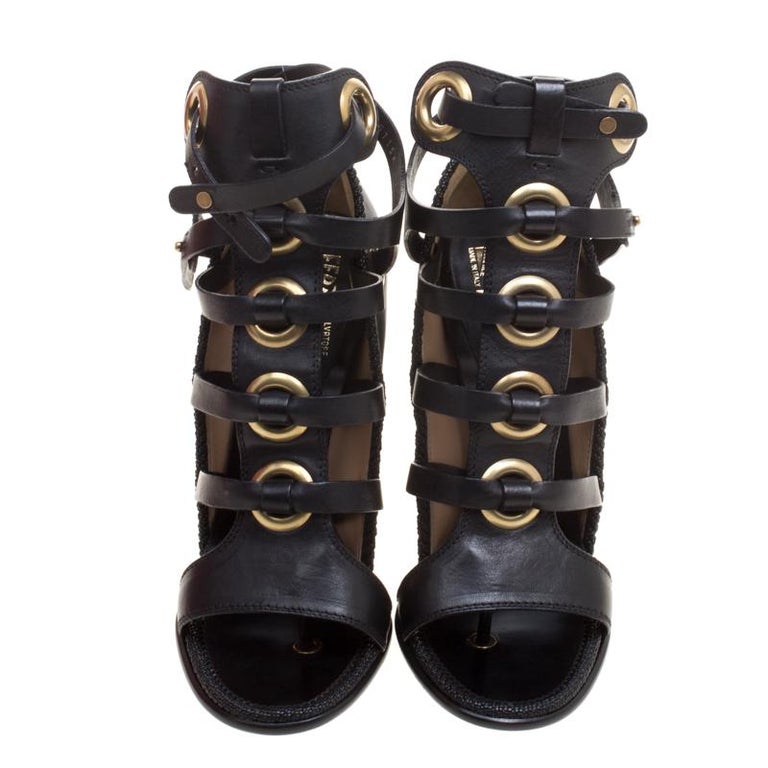 Salvatore Ferragamo Black Leather Shyla Gladiator Sandals Size 39.5 For ...