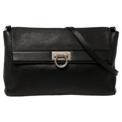Salvatore Ferragamo Black Leather Signature Lock Shoulder Bag