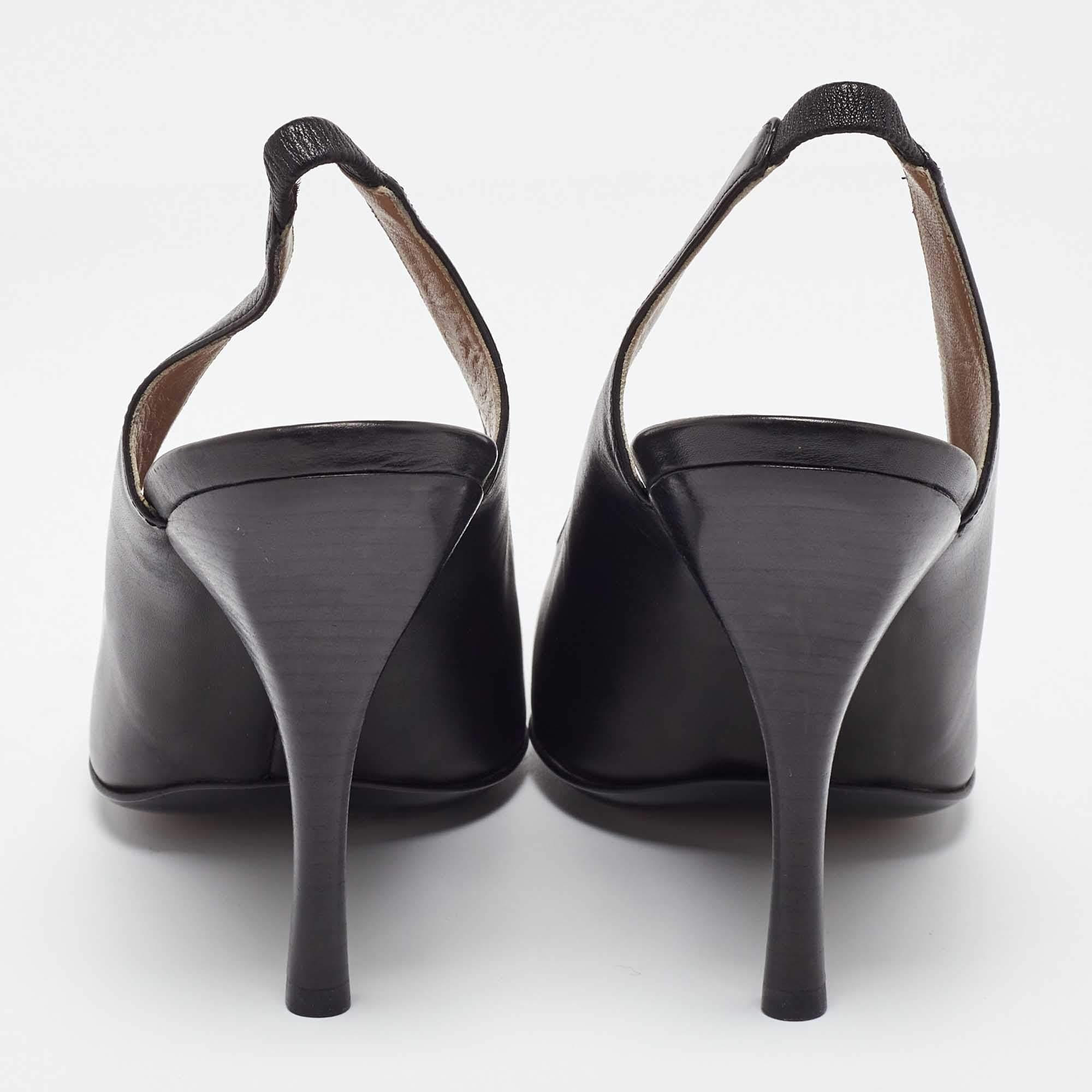 Salvatore Ferragamo Black Leather Slingback Pumps Size 37.5 For Sale 1
