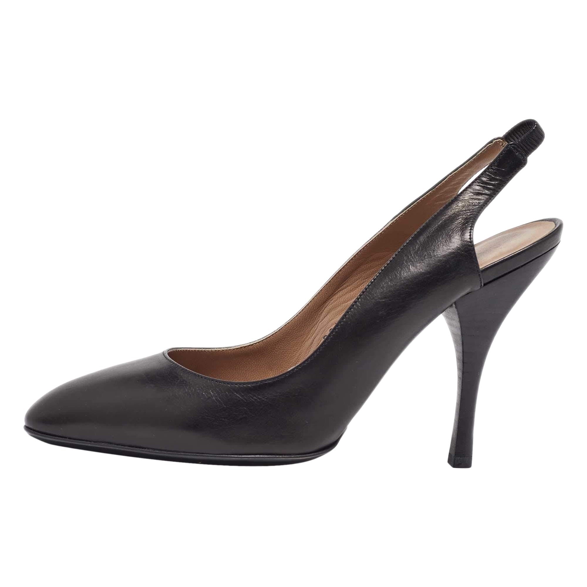 Salvatore Ferragamo Black Leather Slingback Pumps Size 37.5
